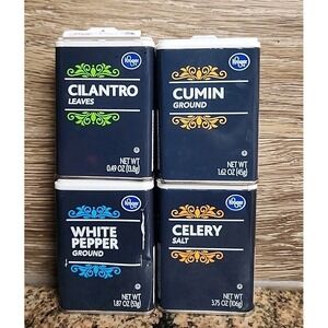 Kroger‎ Cumin Wht Pepper Celery Cilantro Tins- Empty Sm Collectible Kitchenware